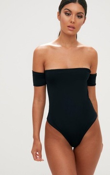 M8B001 PRETTYLITTLETHING CZARNE DOPASOWANE BODY ODKRYTE RAMIONA 38 M