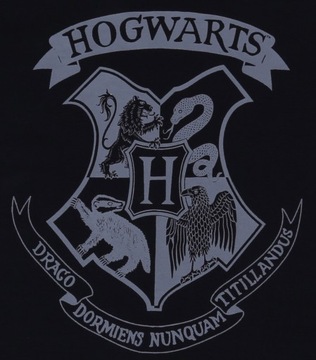 Czarny, damski t-shirt z szarym logo Hogwartu S