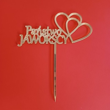 Топпер для торта Мистер и Миссис + имя, золотое зеркало