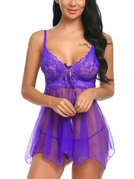 Sexy Babydoll Koronkowa Koszulka Stringi S-4XL, M