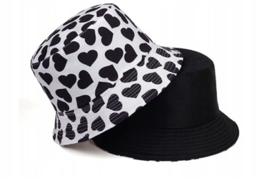 BUCKET HAT, KAPELUSZ RYBAKA BIAŁO-CZARNA SERCA