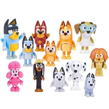 FIGURKI BLUEY Z RODZINĄ BLUE CAŁY ZESTAW 12 SZTUK CHILLI, BLUE, BINGO, BAND