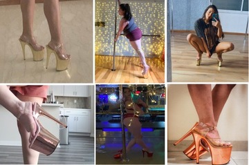 SANDAŁY DAMSKIE NA PLATFORMIE ZŁOTE SZPILKI WYSOKIE 20 CM SEXY SexyHeels 42