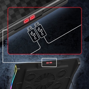 ОХЛАЖДАЮЩАЯ ПОДСТАВКА ДЛЯ НОУТБУКА 12–17 ДЮЙМОВ, РЕГУЛИРУЕМАЯ RGB-СВЕТОДИОДНАЯ СВЕТОДИОДНАЯ, С USB