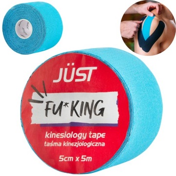 JUST FU*KING taśma kinezjologiczna BLUE kinesiology tejp klej niemiecki