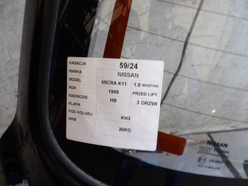 NISSAN MICRA K11 VÍKO KUFRU ZADNÍ KH3