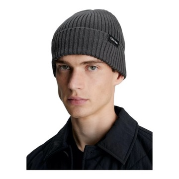 CALVIN KLEIN CZAPKA ZIMOWA CLASSIC COTTON RIB BEANIE GRAFITOWA