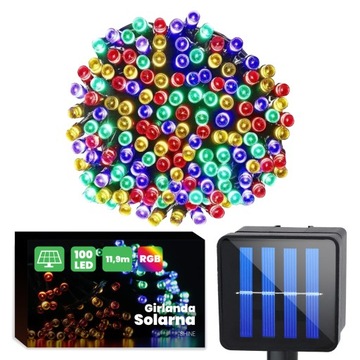 GIRLANDA SOLARNA LED OGRODOWA 100x LED KOLOROWA Łańcuch OZDOBNY SZNUR