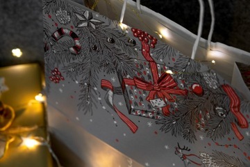 TORBA ŚWIĄTECZNA 32x16x38 cm DUŻA XXL PREMIUM Merry Christmas Zestaw 5 szt.