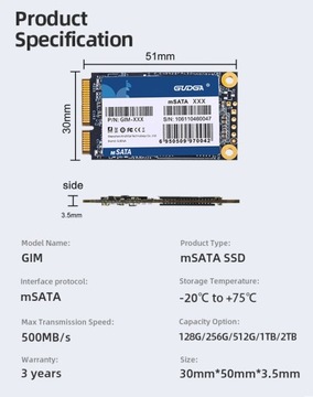 GUDGA Промышленный твердотельный накопитель GIM1 ТБ mSATA 3D NAND 1 ТБ SATA III