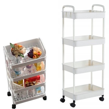 REGAŁ NA KÓŁKACH MOBILNY ŁAZIENKOWY KUCHENNY STOLIK BAREK WÓZEK 4 PÓŁKI
