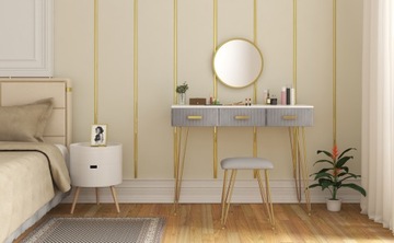 Современный туалетный столик для спальни с серой табуреткой