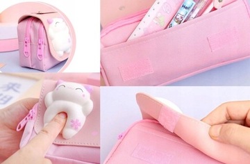 PIÓRNIK SZKOLNY 3D KOT DLA DZIEWCZYNKI MIĘKKI KOTEK RÓŻOWY KOSMETYCZKA