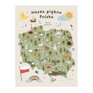 PLAKAT EDUKACYJNY 30x40 MAPA POLSKI ZWIERZĄT polskie miasta dla dzieci