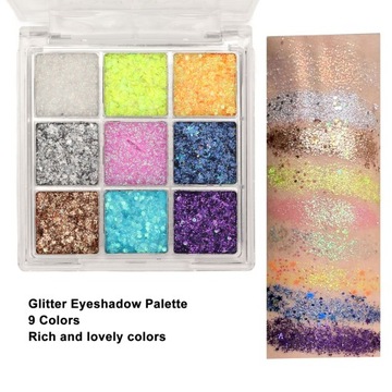 Палитра теней с блестками 9 цветов.