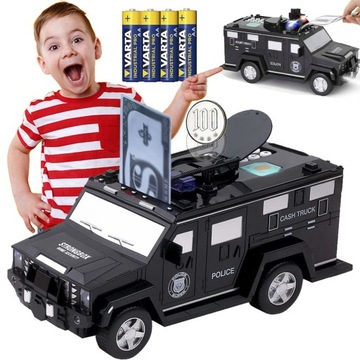 AUTO SKARBONKA SAMOCHÓD POLICYJNY DLA DZIECI SEJF BANK NA PIN ODCISK PALCA