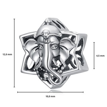 G387 Charms słoń hinduski koralik srebro 925