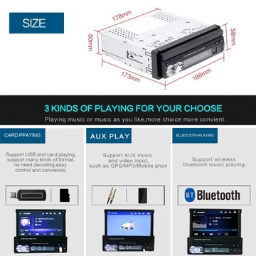 GPS с 8 стилями ИК-радио 1 Din 7 Выдвижной экран Bluetooth USB FM