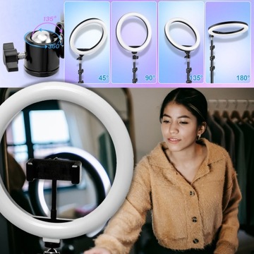 Lampa Pierścieniowa RGB LED Ring 26cm 80W ze Statywem Selfie YouTube TikTok