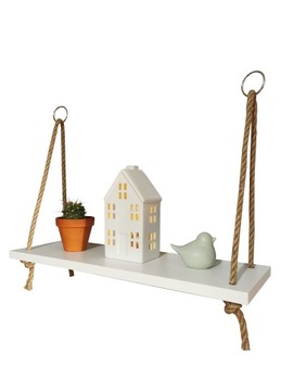 Wisząca biała półka na sznurach linach boho 40 cm