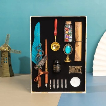 Vintage Calligraphy Feather Dip Fountain Pen Sets Ink Stationery Quill