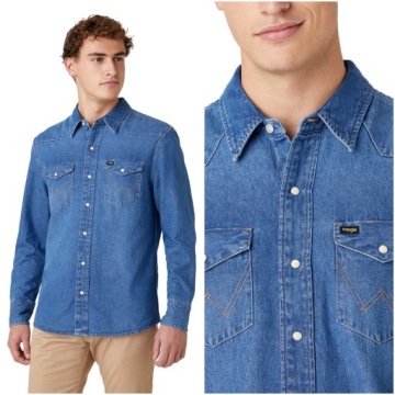 WRANGLER 27MW MĘSKA KOSZULA JEANSOWA LOGO NAPY XL