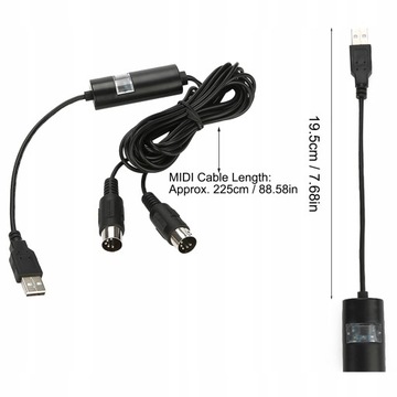 MIDI INTERFEJS NA USB DWUSTRONNY KABEL MIDI