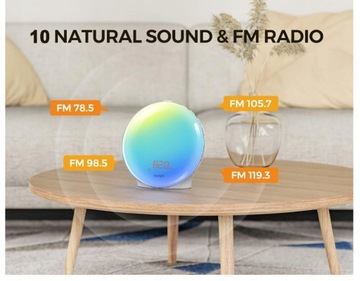 BUDZIK ŚWIETLNY LAMPA RGB RADIO FM NOCNA CYFROWE OBUDZENIE KOLORY DIOD LED