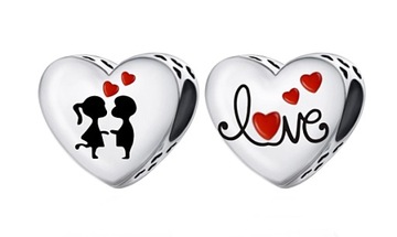 CHARMS ZAWIESZKA SERCE LOVE MIŁOŚĆ ONA ON MAŁŻEŃSTWO walentynki PARA SREBRO