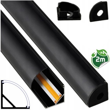 Profil LED Aluminiowy Narożny Kątowy Czarny 2m + Klosz