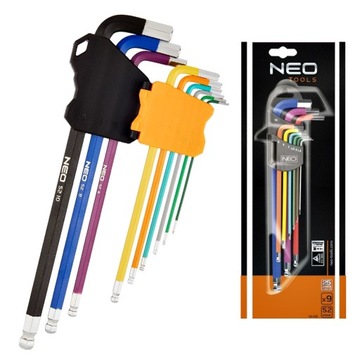 NEO KLUCZE IMBUSOWE DŁUGIE Z KULKĄ KOLOROWE IMBUS 09-512