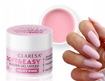 CLARESA Soft & Easy 12g ŻEL BUDUJĄCY DO PAZNOKCI SAMOPOZIOMUJĄCY Milky Pink