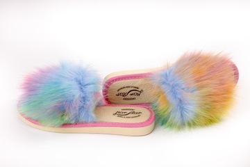 KOLOROWE KLAPKI DAMSKIE Z FUTERKIEM FUTRZAKI SKÓRA