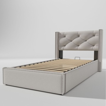 Гидравлическая односпальная кровать с обивкой 90х200 см светло-серый хлопок