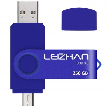 PENDRIVE 256 GB PAMIĘĆ PRZENOŚNA USB + MIKRO USB 256 GB NIEBIESKI