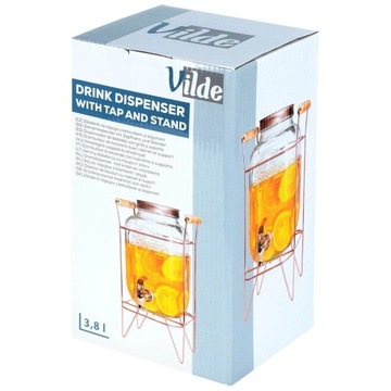 БАНКА ДЛЯ ЛИМОНАДНОГО НАПИТКА С КРАНОМ, НАВИНЧЕННАЯ И ЗОЛОТАЯ ПОДСТАВКА, 4,2 Л.