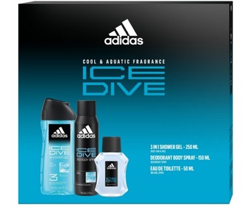 Adidas ICE DIVE zestaw; woda toaletowa 50 ml + żel 3w1 250 ml + deo150 ml
