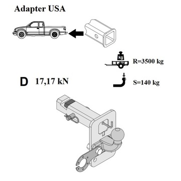 БУКСИРОВОЧНЫЙ КРЮК США ПЕРЕХОДНИК ШАРИКОВЫЙ 51x51 мм РЕГУЛИРОВКА
