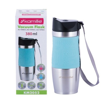 KUBEK TERMICZNY TERMOS STALOWY 100% SZCZELNY pojemny bidon KAMILLE 380 ml