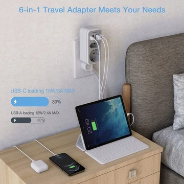 Адаптер TESSAN, вилка США, Германия, 3 USB, 1 USB C