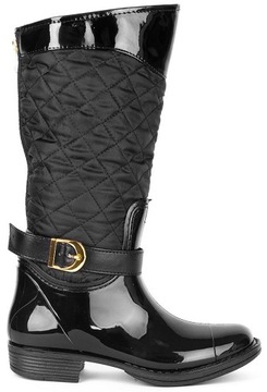 CZARNE PIKOWANE KOZAKI Z ZAMKIEM KALOSZE 37