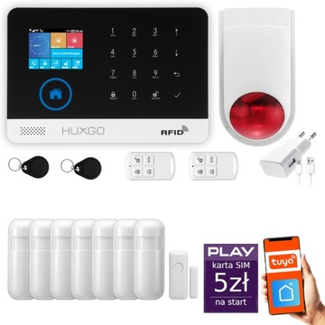 Alarm bezprzewodowy GSM + WiFi z aplikacją TUYA , zestaw , HUXGO HXA003