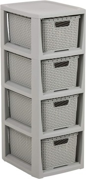 BRANQ - Regał łazienkowy - Rattan - 4x koszyki kosze - komoda słupek szafka