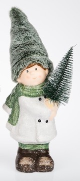 OZDOBA ŚWIĄTECZNA FIGURKA CERAMICZNA DEKORACJA NA PREZENT CHŁOPIEC CHOINKA