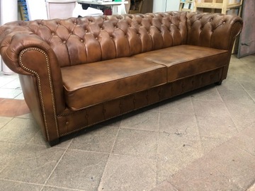 Sofa tapicerowana Chesterfield, skóra naturalna
