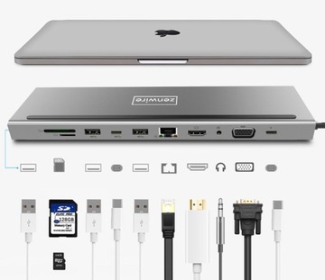 ДОК-СТАНЦИЯ-концентратор USB-C 11 в 1 VGA RJ45 SD HDMI 4K для Macbook Pro Air M1 M2