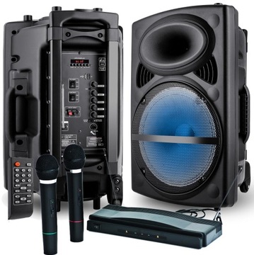 MOCNA KOLUMNA PRZENOŚNA BLUETOOTH + 2 MIK BEZPRZEW