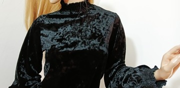 Gina Tricot welurowa bluzka golf gothic falbanki przy mankietach S