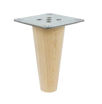 Noga drewniana buk stożek, blachy montażowe, 10cm