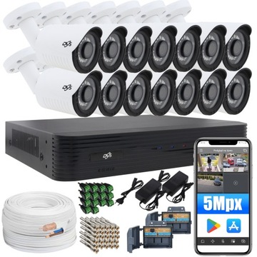 ZESTAW 14 ZEWNĘTRZNYCH KAMER MONITORING DOMU ANALOG 5MPx DVS APLIKACJA